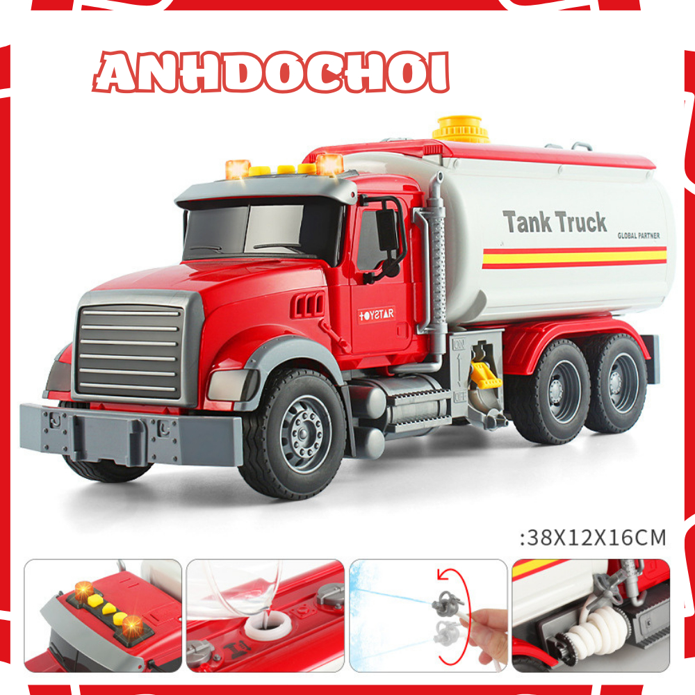 Đồ chơi Xe bồn chở nước cứu hoả có nhạc xe chạy bánh đà, quà tặng sinh nhật cho bé