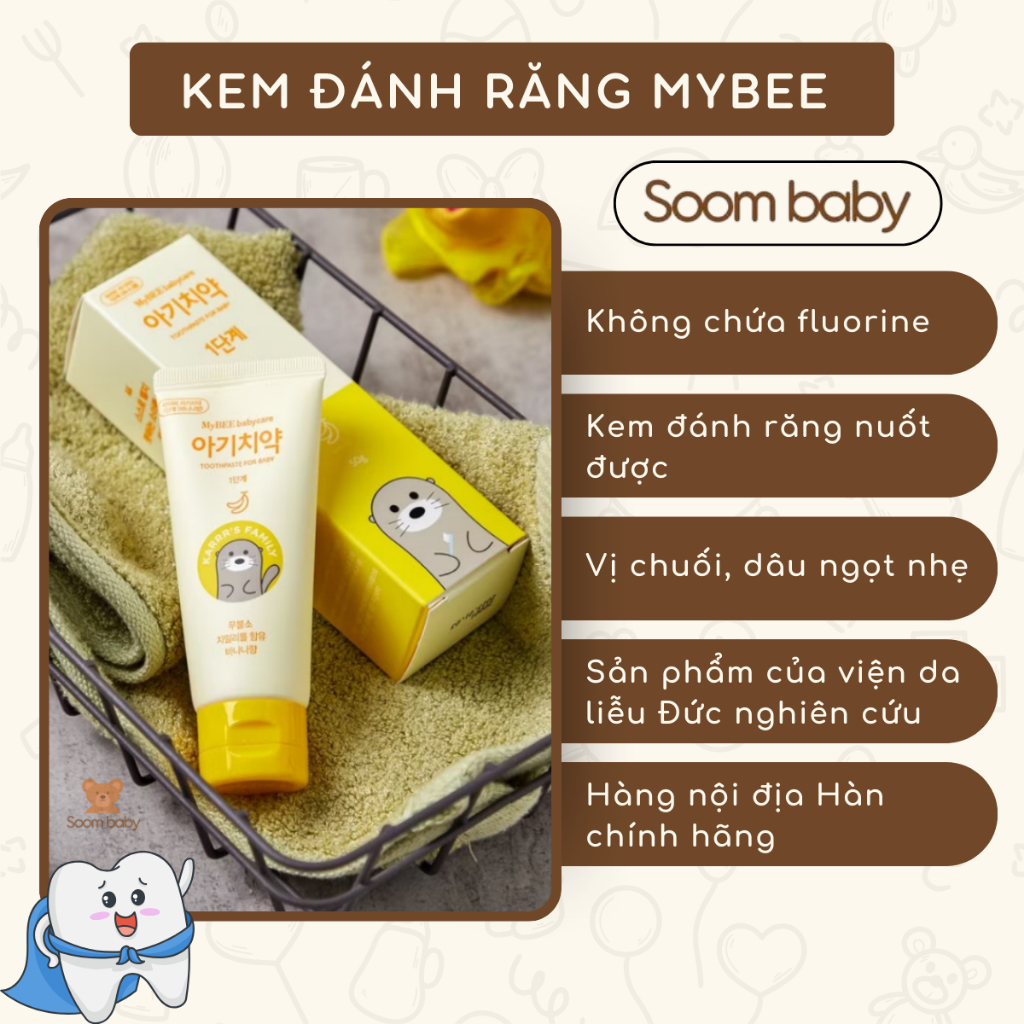 Kem đánh răng nuốt được không chứa flourine cho bé 0-2 tuổi MyBee Hàn Quốc chính hãng