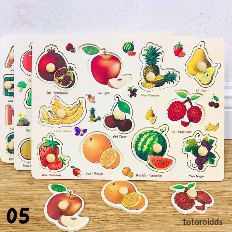 Đồ Chơi Cho Bé, Bảng Núm Gỗ Ghép Hình Nhiều Chủ Đề