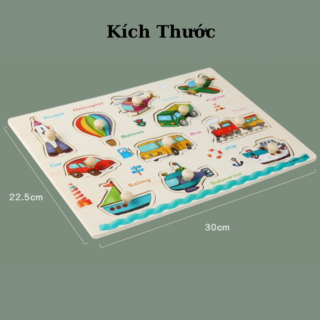 Đồ Chơi Cho Bé, Bảng Núm Gỗ Ghép Hình Nhiều Chủ Đề