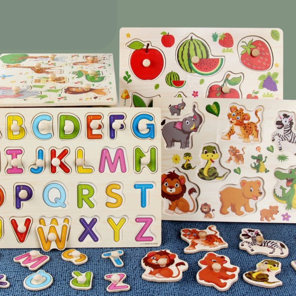 Đồ Chơi Cho Bé, Bảng Núm Gỗ Ghép Hình Nhiều Chủ Đề