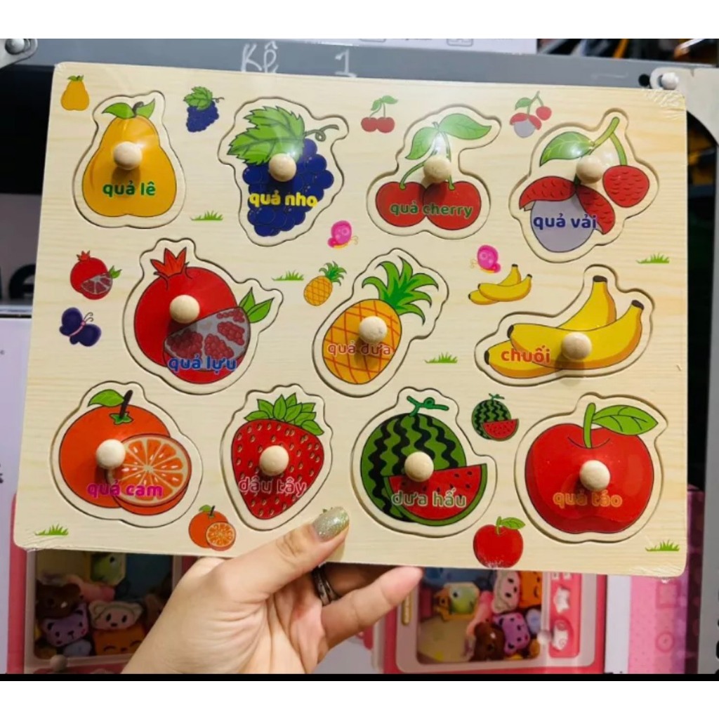 Đồ Chơi Cho Bé, Bảng Núm Gỗ Ghép Hình Nhiều Chủ Đề