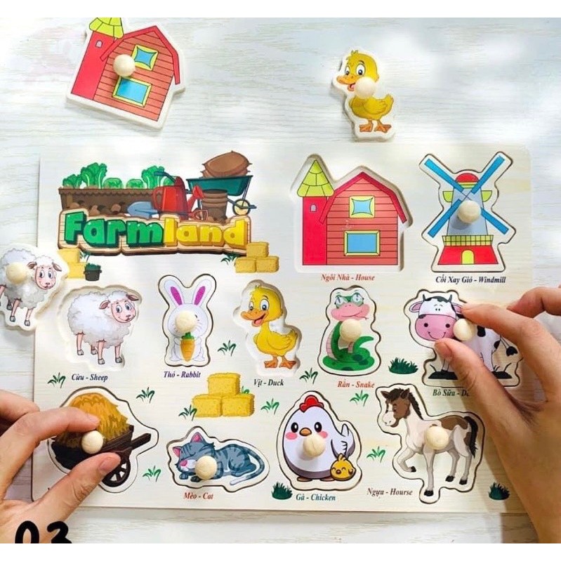 Đồ Chơi Cho Bé, Bảng Núm Gỗ Ghép Hình Nhiều Chủ Đề