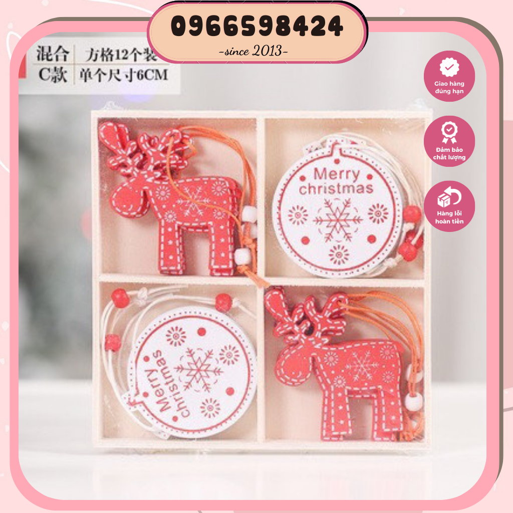 Set 12 món treo noel gỗ, combo 12 món trang trí cây thông noel, nhà cửa nhân dịp giáng sinh