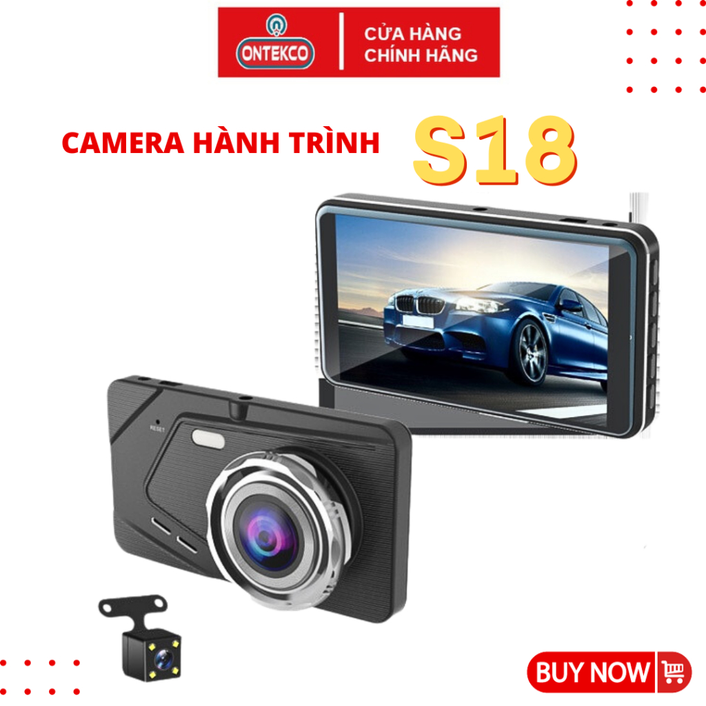 Camera hành trình ô tô ONTEKCO S18 trước và sau Full Hd 1080 siêu nét màn hình 4 inch ngôn ngữ Tiếng Việt