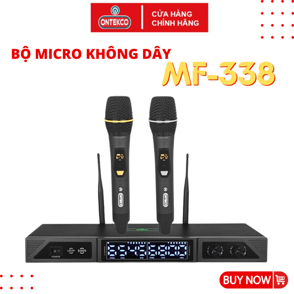 Micro không dây ONTEKCO Mf338 cao cấp đa năng dùng cho mọi loại loa kéo, amply, sóng UhF gia đình