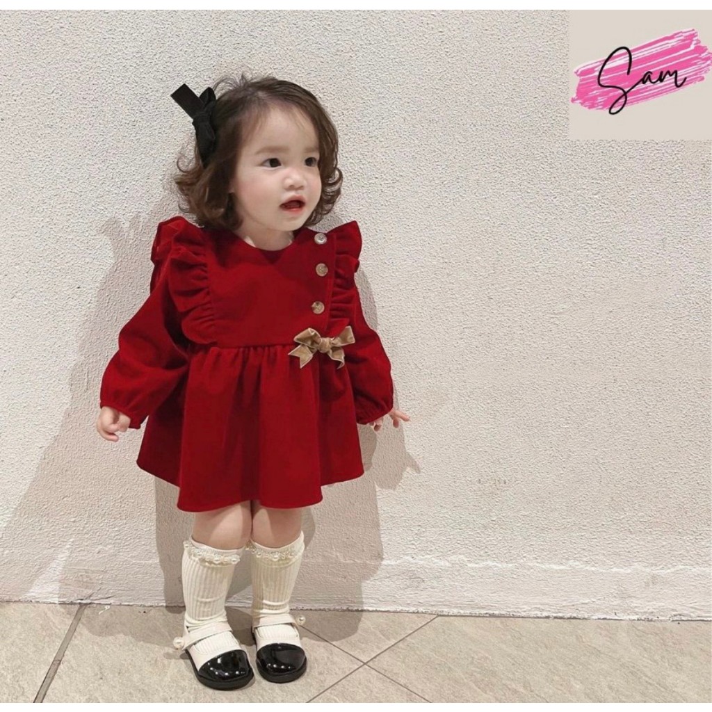 Váy bé gái công chúa cánh tiên đính nơ ngực cho bé từ 7-20kg