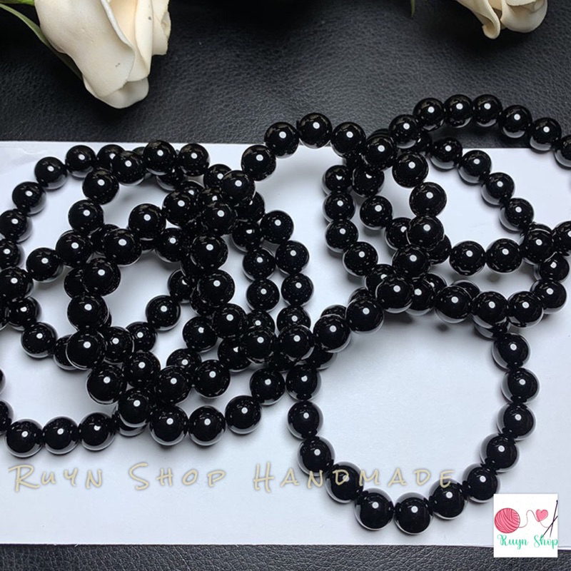 Vòng tay hạt đá đen 8mm - Nhiều kích cỡ phù hợp tay