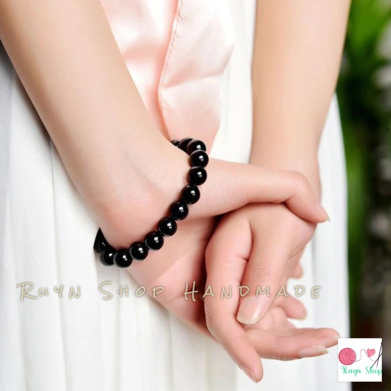Vòng tay hạt đá đen 8mm - Nhiều kích cỡ phù hợp tay