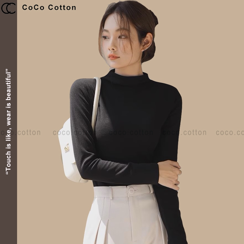 Áo giữ nhiệt nữ cao cấp cổ liền CoCoCotton lót nỉ dày dặn CC55