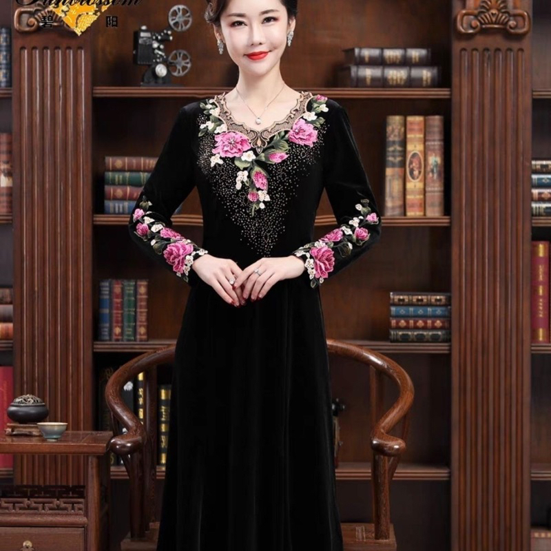 Váy nhung trung niên size đến 80kg bigsize