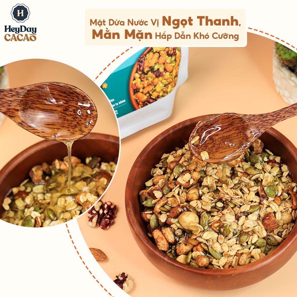 Túi 80g - Granola nướng giòn tan - Dùng mật dừa nước, 0 trái cây sấy, GI thấp - Hạt ngũ cốc giảm cân - Heyday