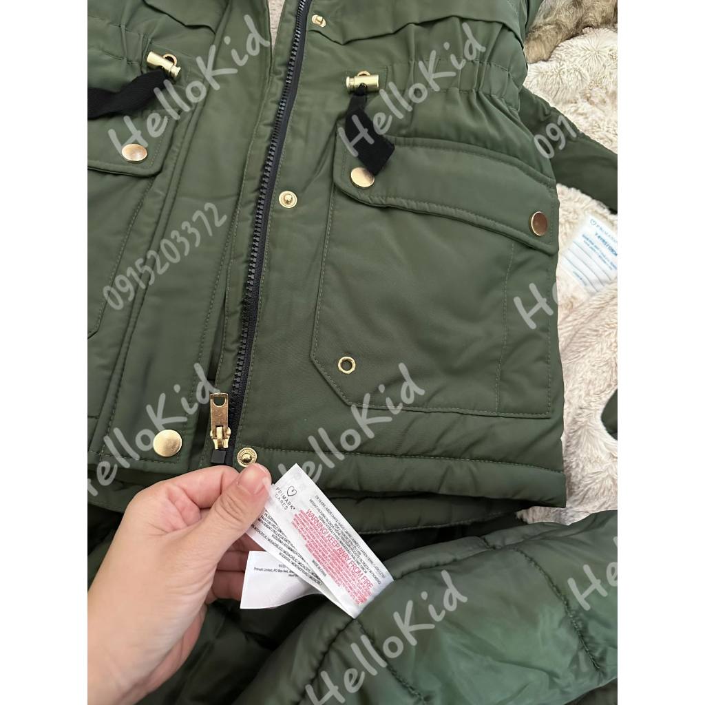 Áo khoác parka rêu prima lót lông thỏ bé gái