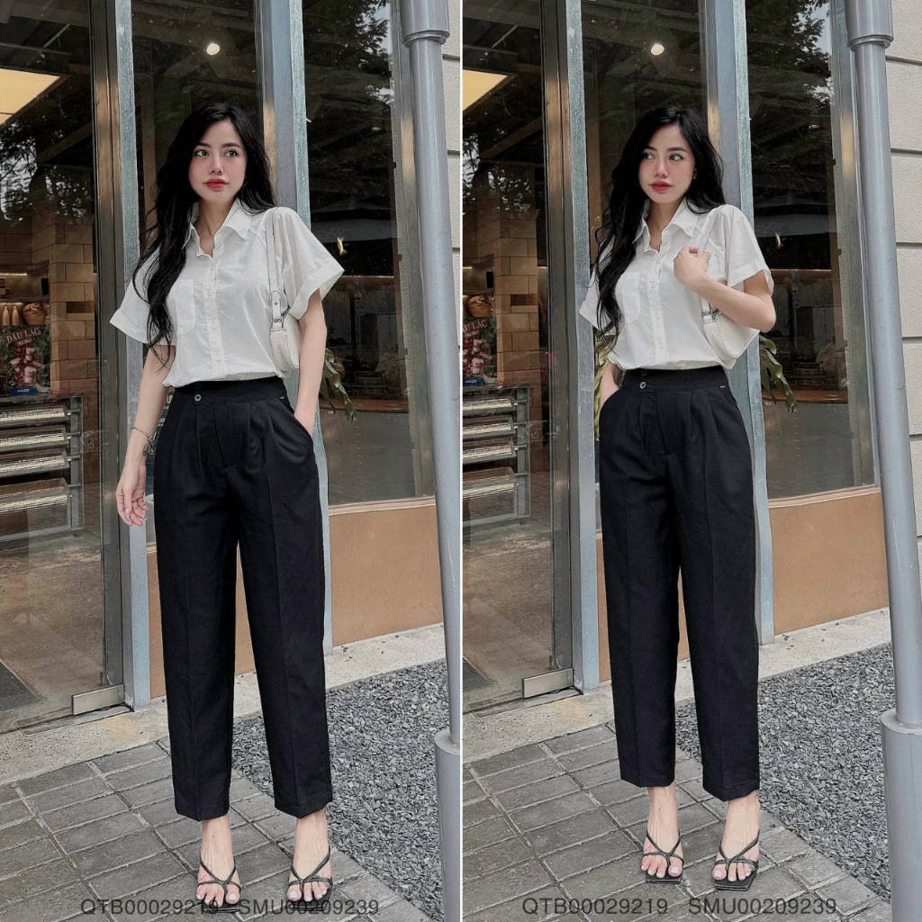 Quần tây baggy nữ VMSTYLE trơn chít ly lưng cao 2 nút basic, thanh lịch, công sở đi làm, đi học VM100 - QTB00029