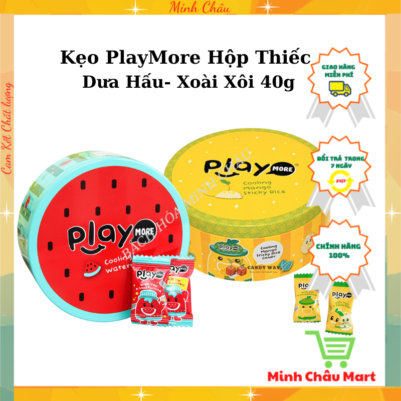 Kẹo Play More Dưa Hấu- Xoài Xôi Hộp Thiếc 40g