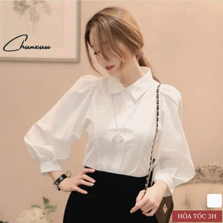 Áo sơ mi công sở nữ trắng tay bồng Chunxuu, kiểu dáng đơn giản trẻ trung chất liệu đẹp - SM12