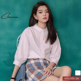 Áo sơ mi nữ trắng công sở tay lỡ cổ tàu Chunxuu, chất vải mềm ít nhăn - SM11