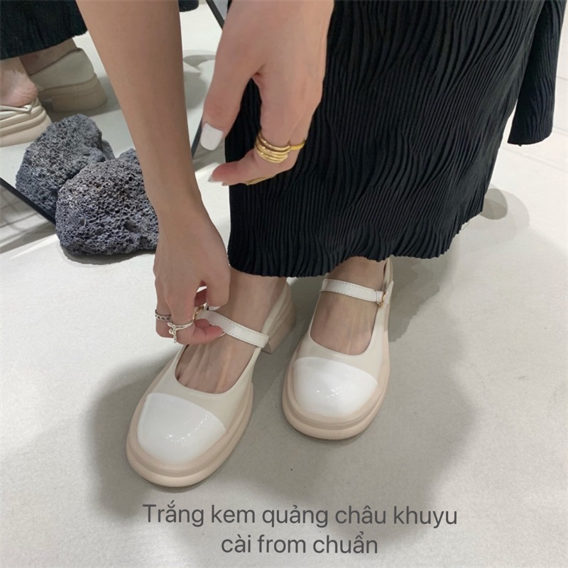 Giày búp bê nữ Lolita đế cao vá mũi quai cài hàng quảg châu cao cấp,giày búp bê lười siêu nhẹ tabao dễ phối đồ