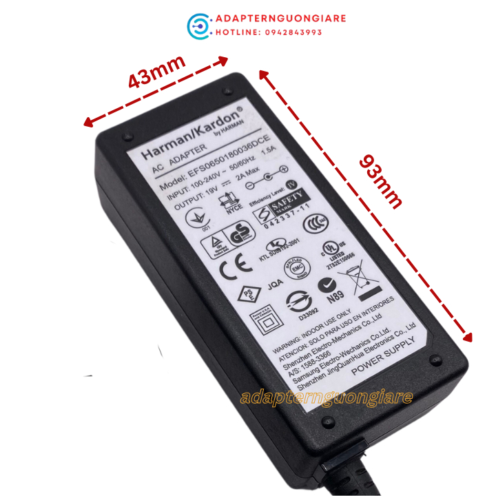 Dây sạc loa Harman Kardon 19V 2A hàng zin xịn