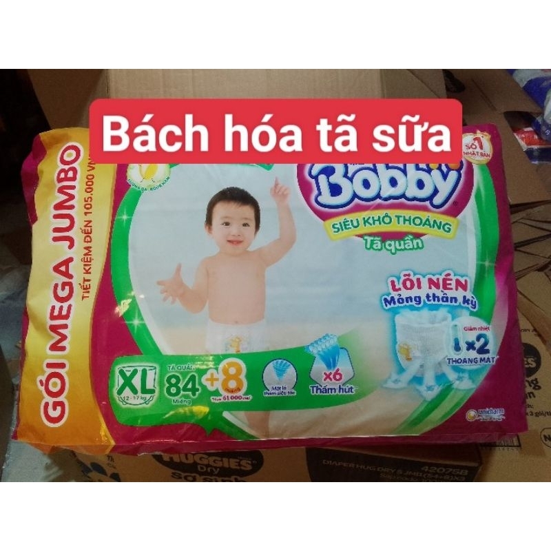 Tặng 8 miếng Tã quần Bobby XL 84 miếng Mega Jumbo gạo non.