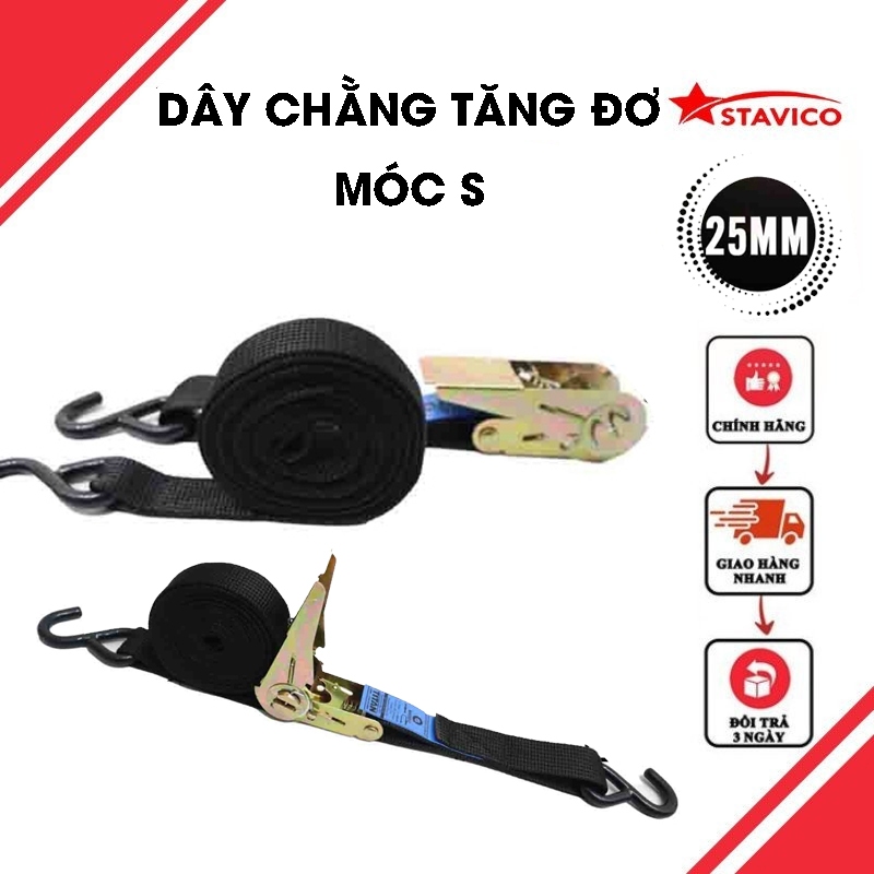 Dây chằng hàng tăng đơ bản 25mm móc S MÀU ĐEN