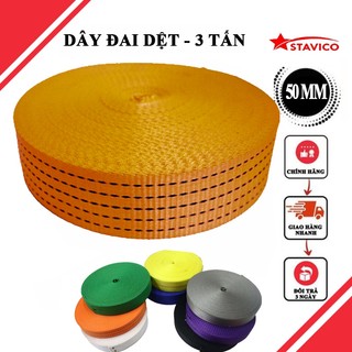 Dây đai dệt polyester bản 50mm 3 tấn chằng buộc - cuộn 10m - cam, đen, trắng