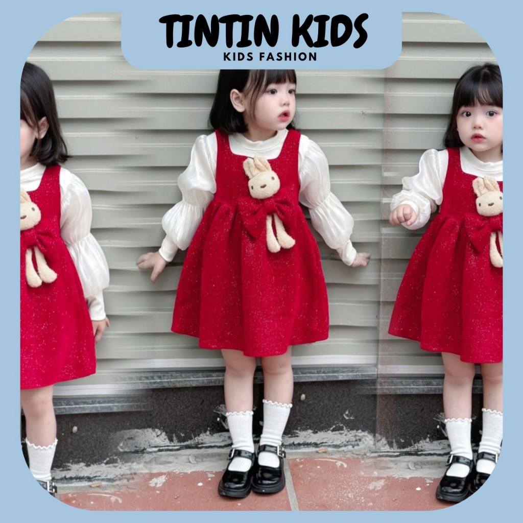 Sét váy nhung kim tuyến dài 2 chi tiết kèm gấu cho bé gái, bộ đồ cho bé 7-17kg dưới 4 tuổi