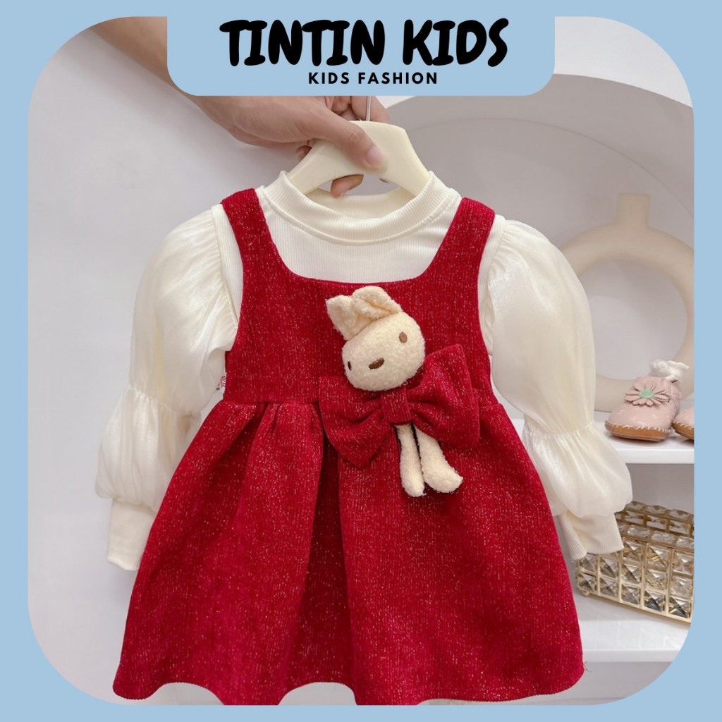 Sét váy nhung kim tuyến dài 2 chi tiết kèm gấu cho bé gái, bộ đồ cho bé 7-17kg dưới 4 tuổi