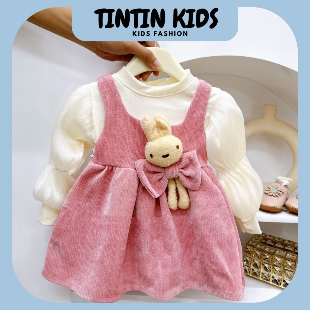 Sét váy nhung kim tuyến dài 2 chi tiết kèm gấu cho bé gái, bộ đồ cho bé 7-17kg dưới 4 tuổi