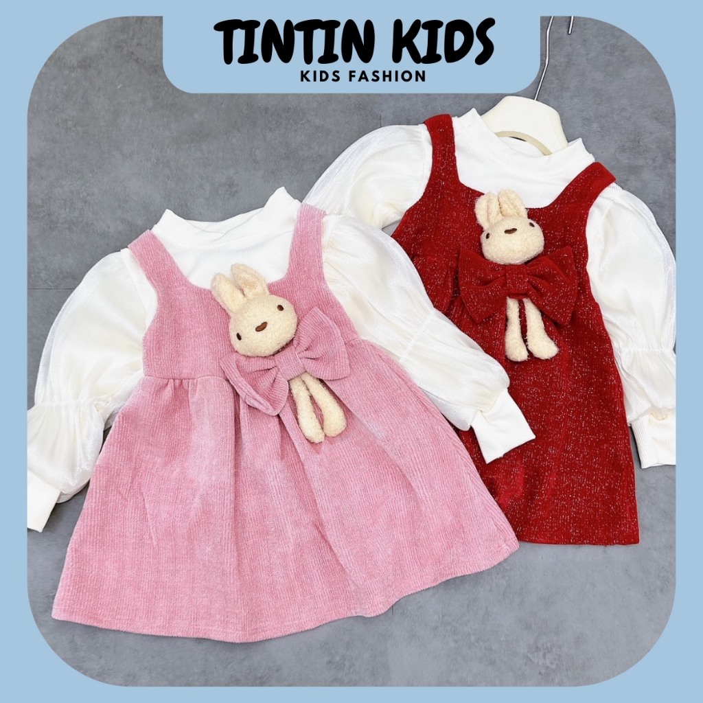 Sét váy nhung kim tuyến dài 2 chi tiết kèm gấu cho bé gái, bộ đồ cho bé 7-17kg dưới 4 tuổi