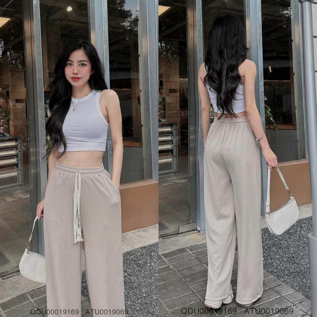 Quần ống rộng thun VM Shop nữ lưng cao cạp chun dáng dài dây rút thời trang 742 QDU00019