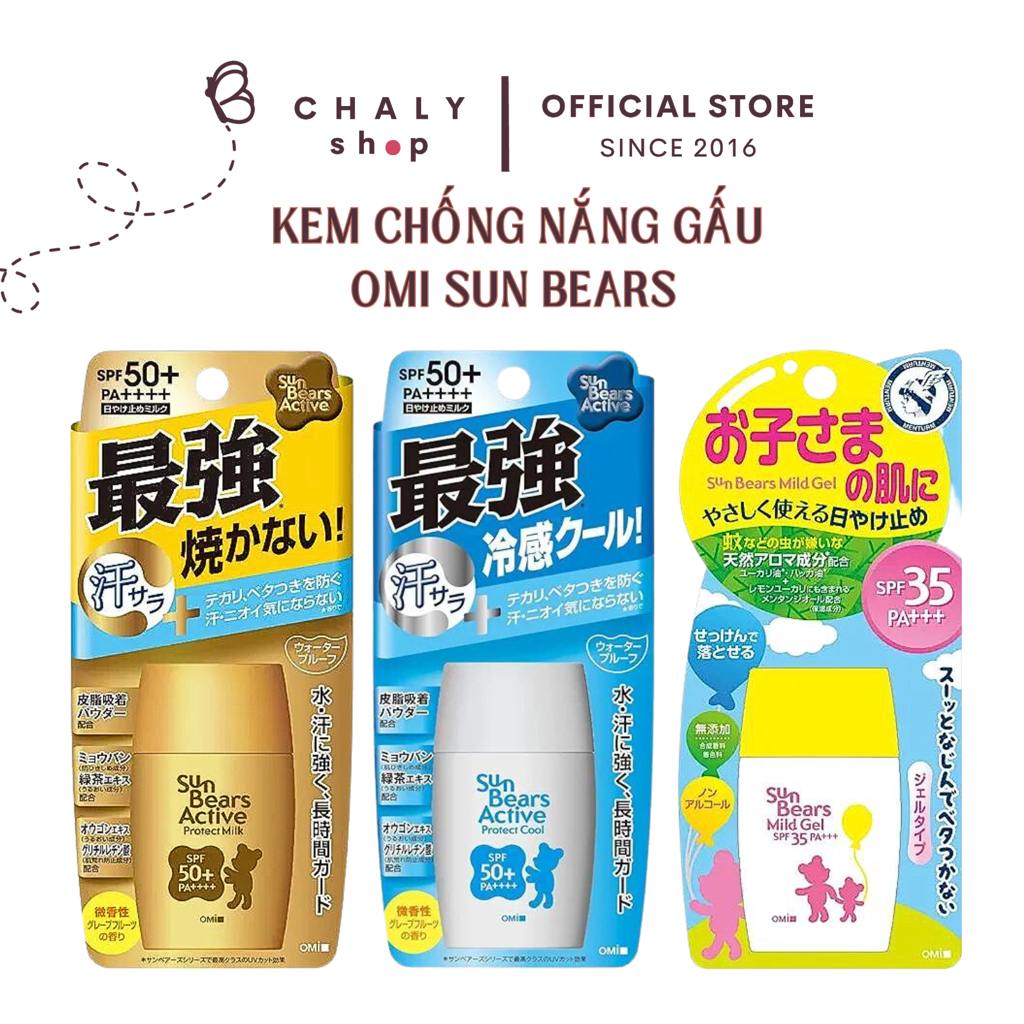 Kem chống nắng con gấu không cồn Sun Bears Omi SPF 50 30ml Nhật mẫu mới