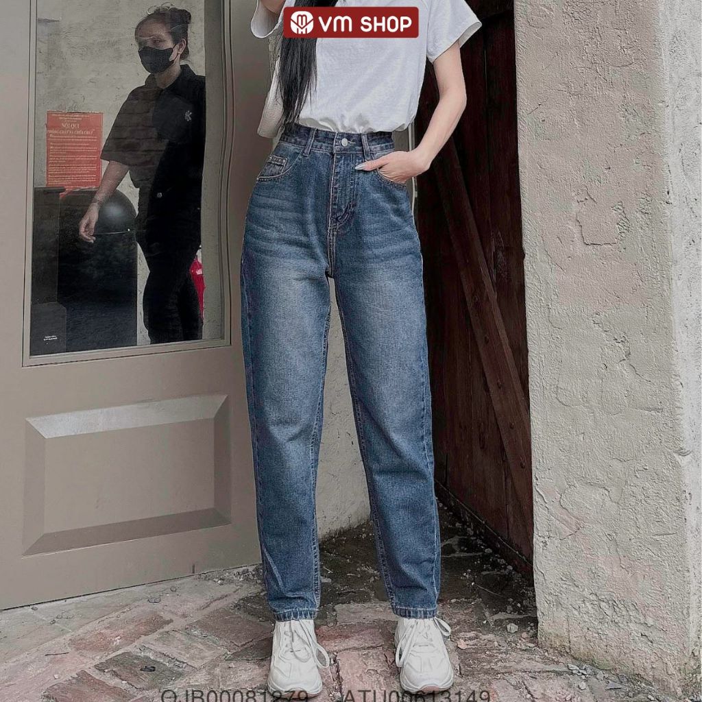 Quần jean baggy VM Shop nữ lưng cao trơn lai thường cá tính thời trang Ulzzang 406 QJB00081