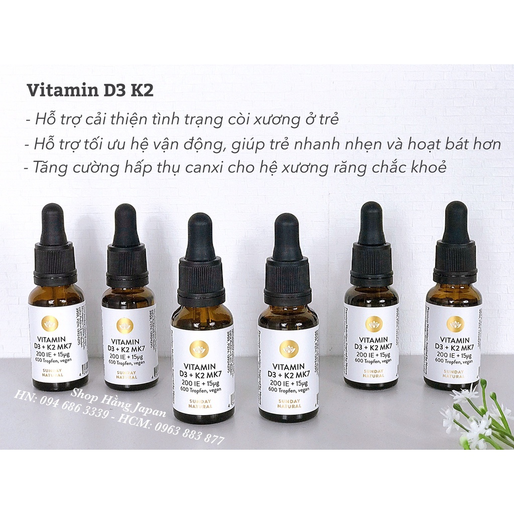 Vitamin D3 K2 MK7 Sunday Natural Đức 15µg 20ml, DHA Omega 3 Livewise cho bé - Hàng chính hãng date mới nhất