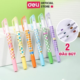 Bút highlight đánh dấu nhớ dòng dạ quang Deli cho học sinh văn phòng tiện dụng nhanh khô cao cấp, thiết kế dễ thương
