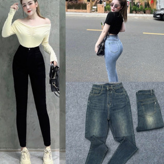 Quần Jean Nữ Lưng Cao Form Chuẩn Có Túi Trước Kèm Ảnh Thật