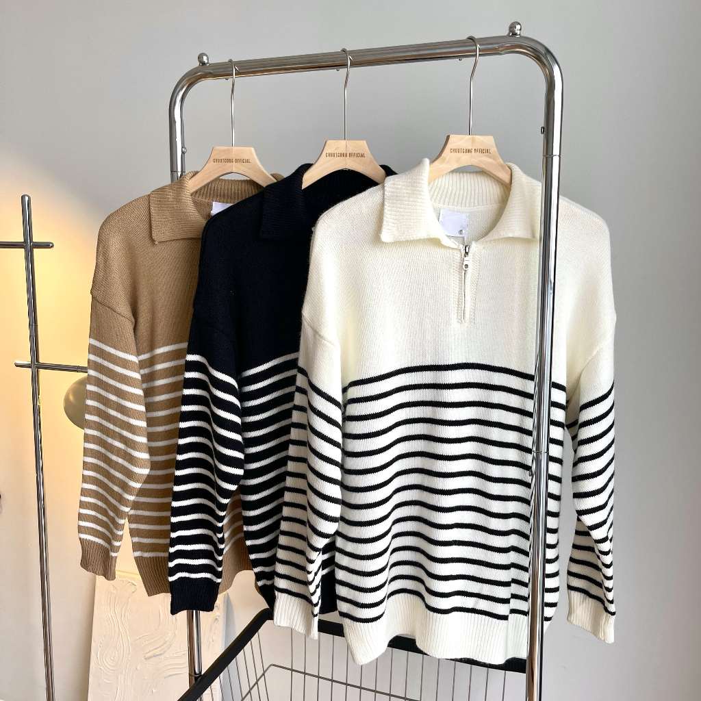 ÁO TAY DÀI DÂY KÉO SỌC- CHUOTCONG SW19