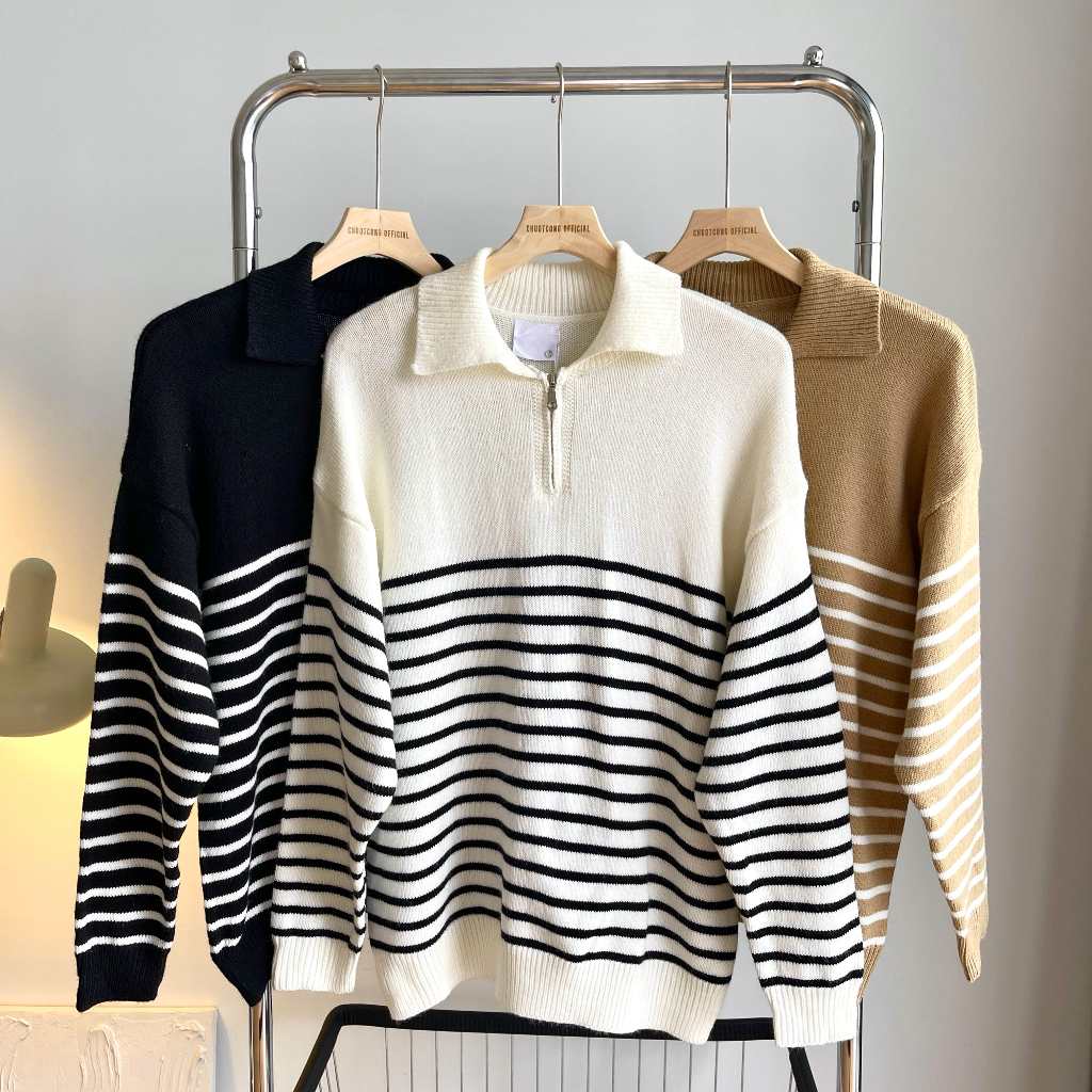 ÁO TAY DÀI DÂY KÉO SỌC- CHUOTCONG SW19