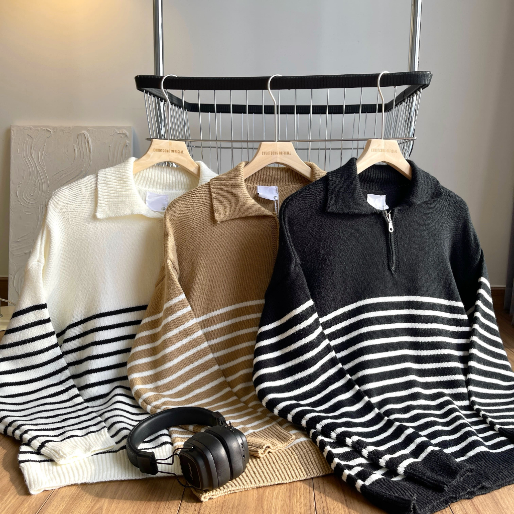 ÁO TAY DÀI DÂY KÉO SỌC- CHUOTCONG SW19