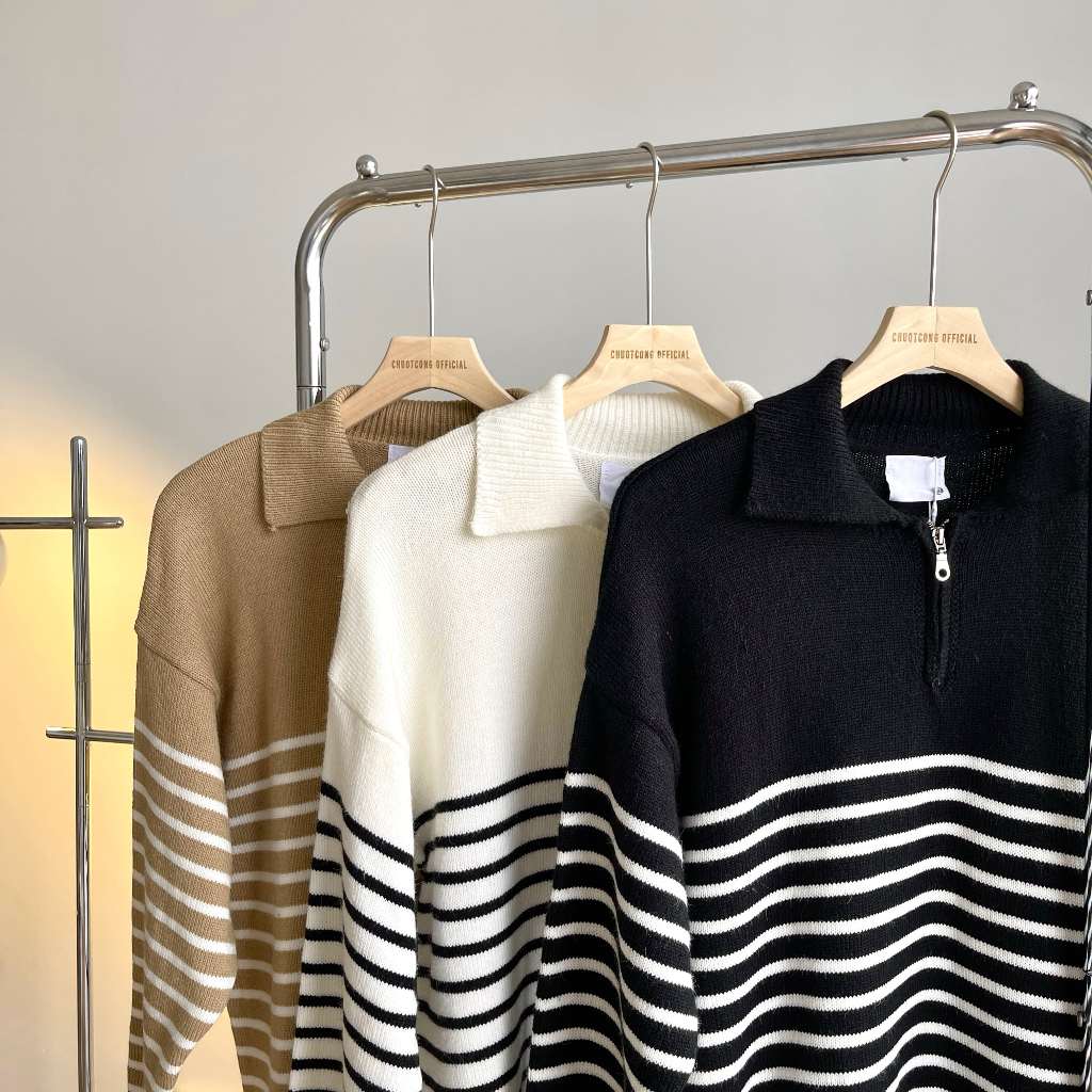 ÁO TAY DÀI DÂY KÉO SỌC- CHUOTCONG SW19