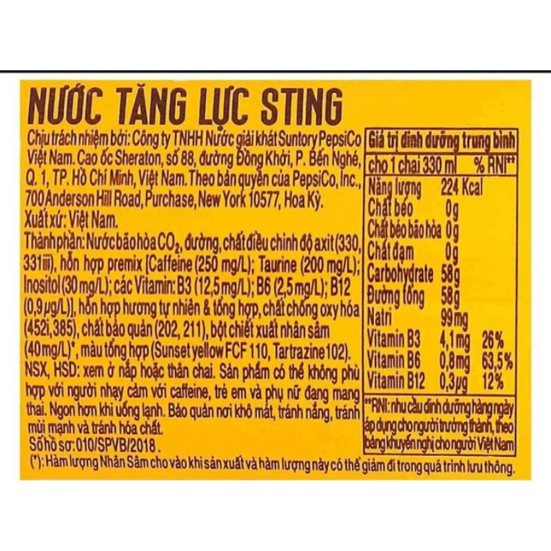 Nước ngọt Sting vàng/dâu chai 330ml