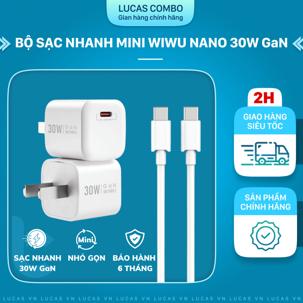 Bộ Sạc Nhanh Mini IPHONE WIWU Nano 30W GaN WI-U006, Cổng Sạc Type-C Thích Hợp Cho IPHONE 15/ 15 Pro/ Pro Max Tablet