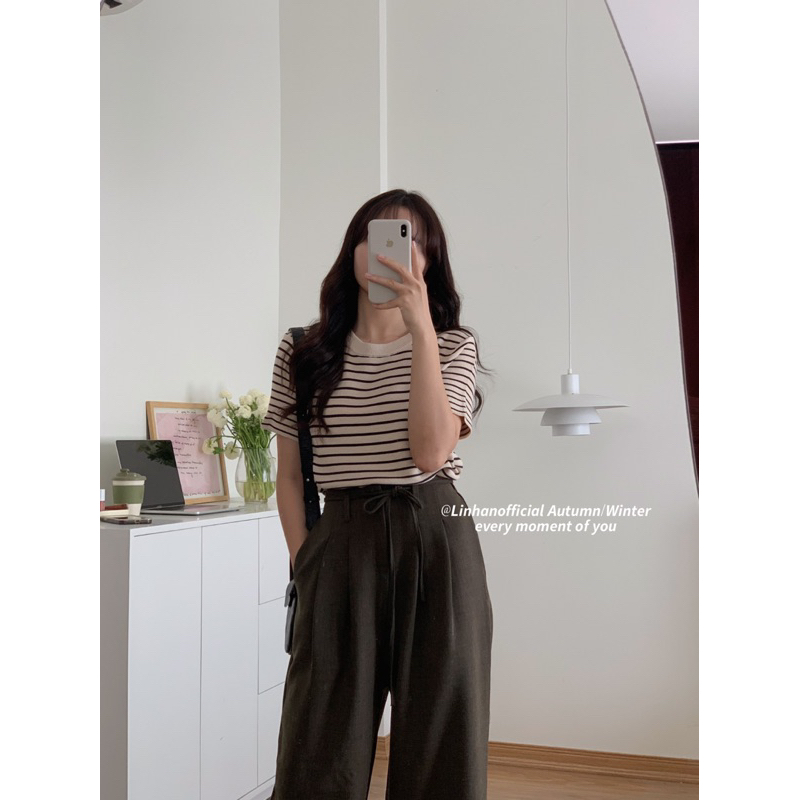 Áo len tăm kẻ Hàn VEGESTABLE 6929 // Hàng có sẵn🇰🇷