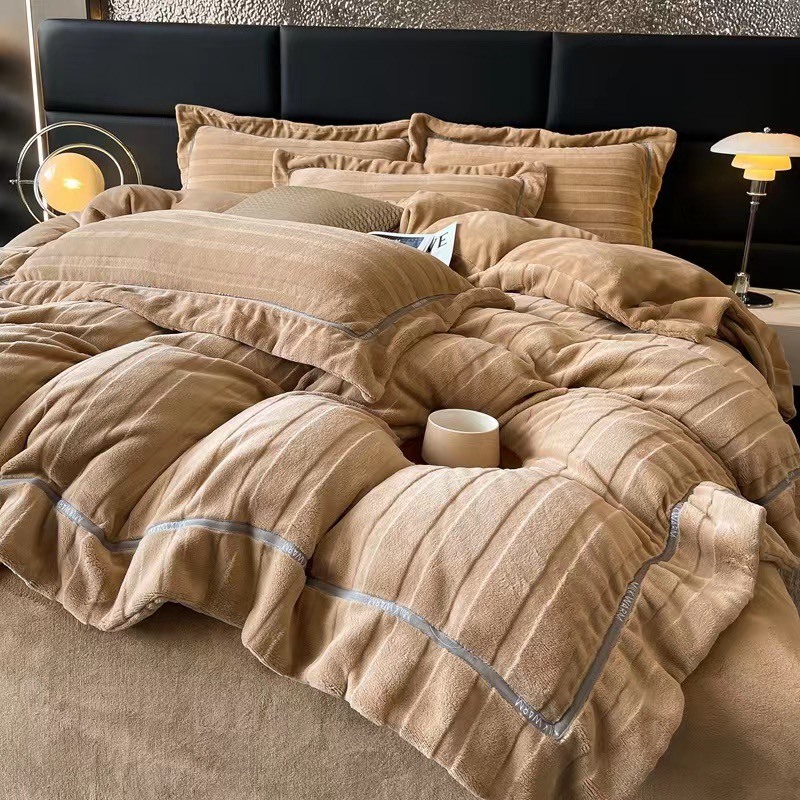 Bộ chăn ga gối nỉ nhung cao cấp nhập khẩu loại 1, chất liệu nỉ nhung mềm mịn dầy dặn mẫu mới nhất năm 2024 sẵn hàng