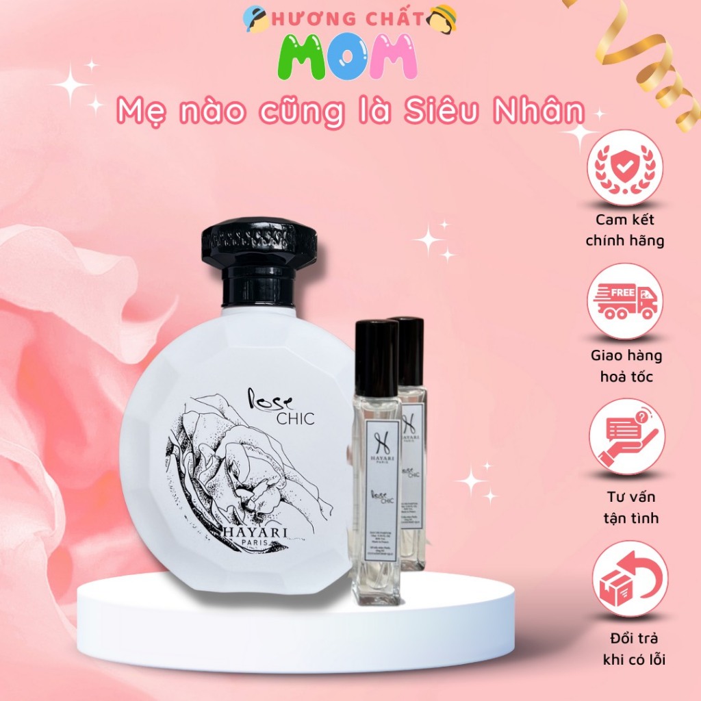 Nước Hoa Công Nương Rose Chic, HAYARI Parfums Paris 10ml Hương Hoa Hồng Tươi Mát Và Quyến Rũ