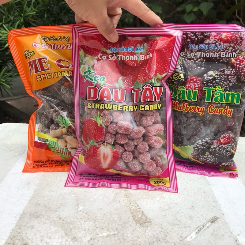 {Quà Tết 2024] Kẹo mứt dâu tằm - dâu tây - me cay gói 200g - đặc sản đà lạt