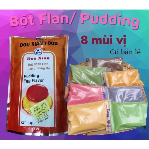 - Bột pudding DouXian chiết lẻ gói 50g,100g  - 7 mùi Dâu, Trứng, Socola, Môn, Dưa lưới, Sữa,Matcha