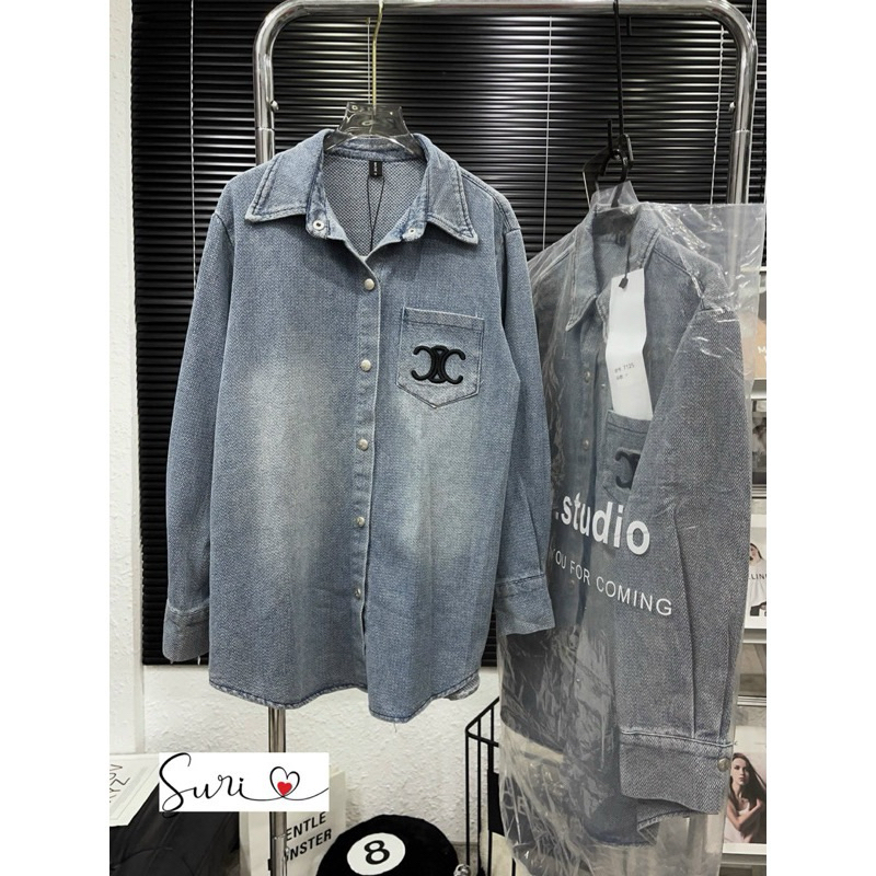 Áo Sơ Mi Jeans Dài Tay Thêu Túi