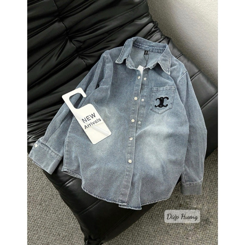 Áo Sơ Mi Jeans Dài Tay Thêu Túi