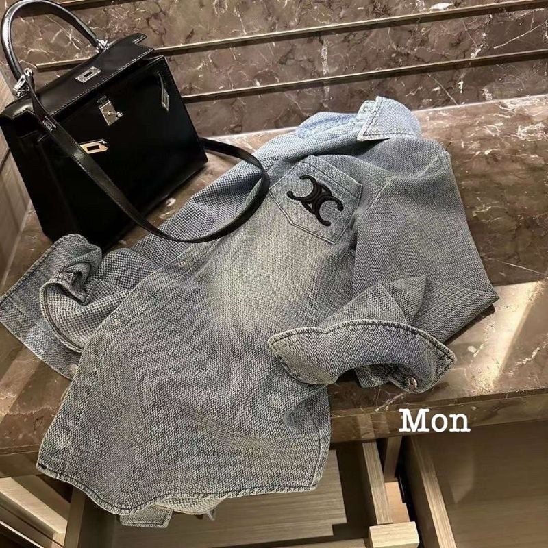 Áo Sơ Mi Jeans Dài Tay Thêu Túi